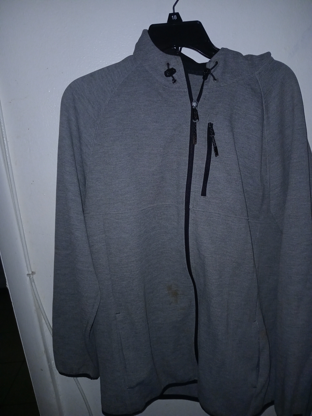 Men's Gray Full‑Zip Hooded Sweater with Chest Zip Pocket